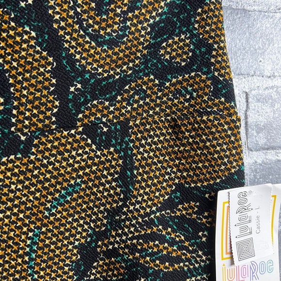 LuLaRoe Cassie Skirt Large Black with green and yellow print - Picture 3 of 5
